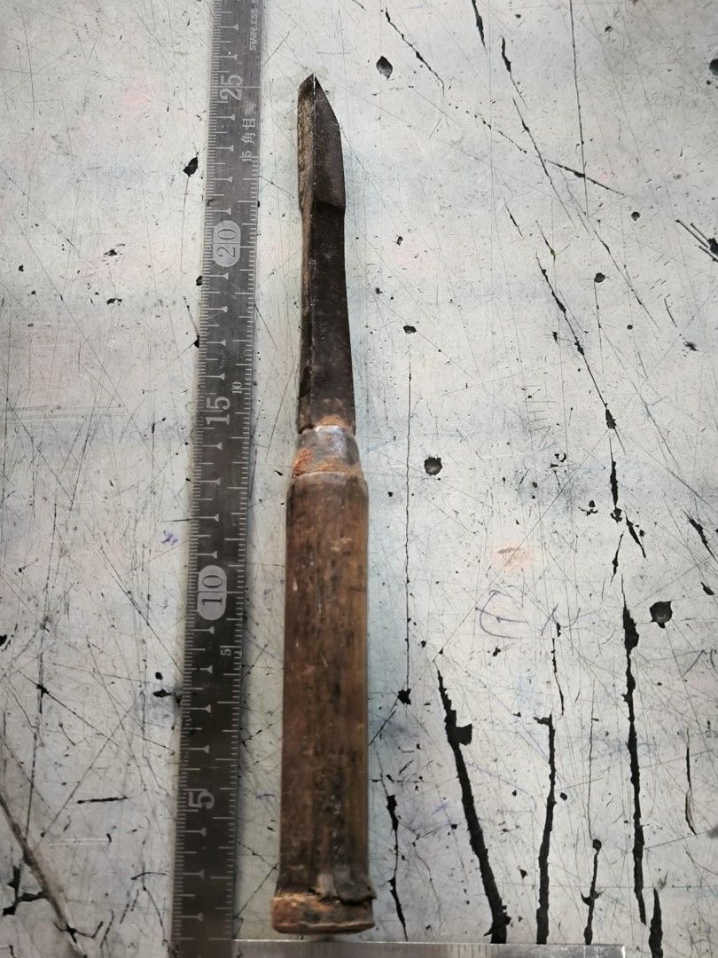 Japanese Nomi Wood Chisel (Category: Home Improvement Tools & Accessories) located in Angeles City. Submitted by yellowbrickstore (Listing ID 1446610415, Image 2). Description: ​Total Length: Approximately 26 cm ​Blade Width: Approximately 10 mm / 1 cm ​Handle: Traditional round wooden handle with a struck top end, Great piece for a tool restoration project or to display as a rustic collectible shipping via jnt express Saturday sked only Friday c