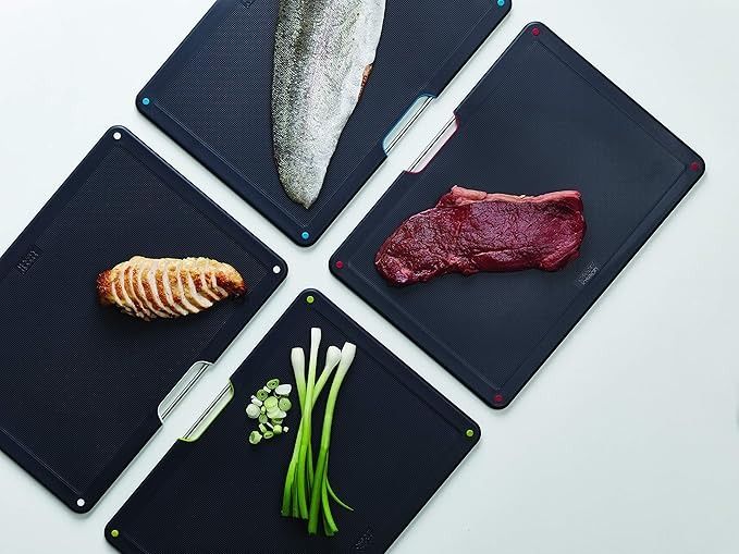Joseph Joseph 60171 Folio Steel Chopping Board Set, Carbon Black (4 Piece)