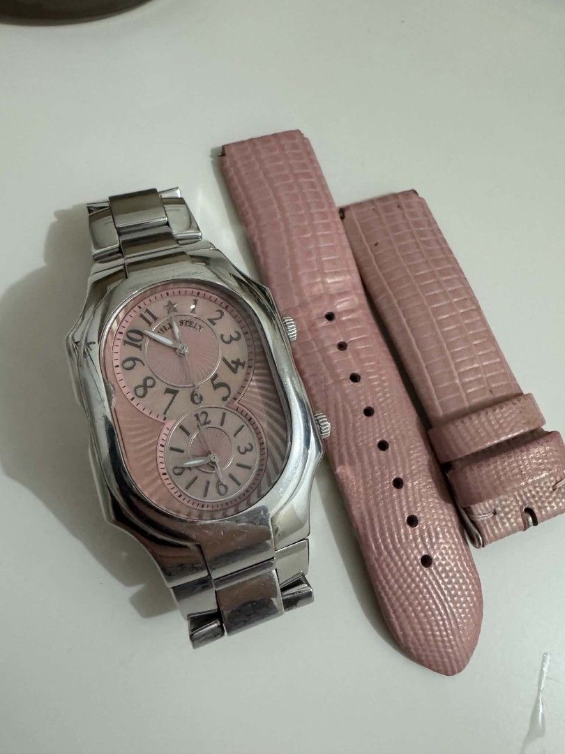 Large Philip Stein Watch Pink Dial (Category: Luxury Watches) located in Cebu City. Submitted by potato.callie (Listing ID 1446586658, Image 2). Description: -Large size - Charter Club watch - Unique dual time zone display - Pretty pink dial with Arabic numerals - Comes with interchangeable pink straps - Metal bracelet also included - No more box .