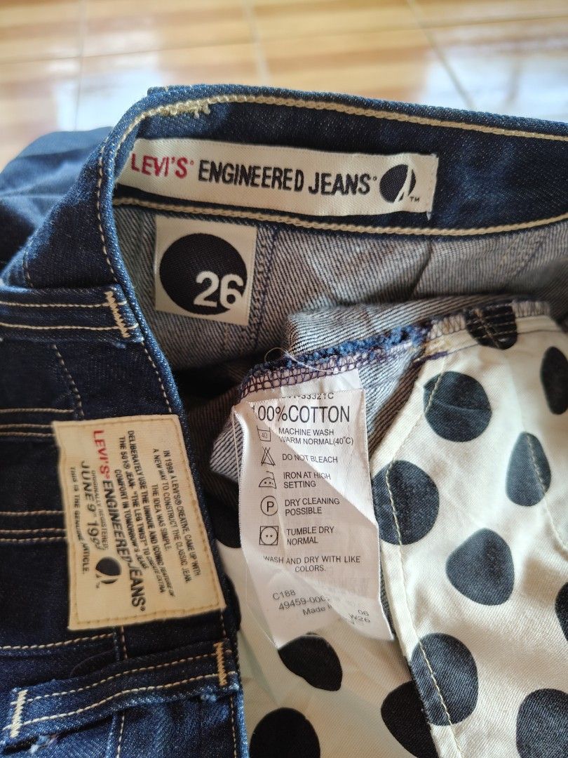 Levi's Engineered Jeans Denim Skirt Size 26 (Category: Skirts) located in Kabankalan. Submitted by stylesavy (Listing ID 1446661347, Image 2). Description: - Levi's Engineered Jeans Denim Skirt - Size: 26 (fits waist 26-28 inches) - Length: 18 inches - Color: Dark wash denim with white stitching - Features: Classic five-pocket styling, button and zip fly - Style: Great for casual wear.