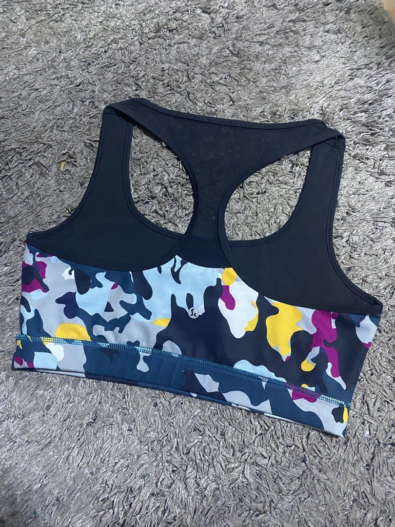 Lululemon Camo Sports Bra (Category: Activewear) located in Manila. Submitted by drip-from-thrift (Listing ID 1446641732, Image 1). Description: - Lululemon sports bra with a stylish camouflage print. - Racerback design offers excellent support. - Smooth and stretchy fabric for ultimate comfort. - Versatile for workouts or everyday casual wear. - Features the iconic Lululemon logo..