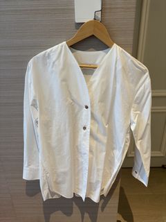 LVIR White Cotton V-Neck Button-Up Shirt