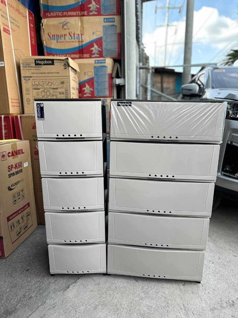 Megabox drawers and wardrobe cabinets (Category: Shelves, Cabinets & Racks) located in Manila. Submitted by shairatorres (Listing ID 1446538615, Image 3). Description: Easy-assemble plastic wardrobe with bottom drawers. Perfect for organizing clothes and more. Sturdy and practical. Multiple units available..