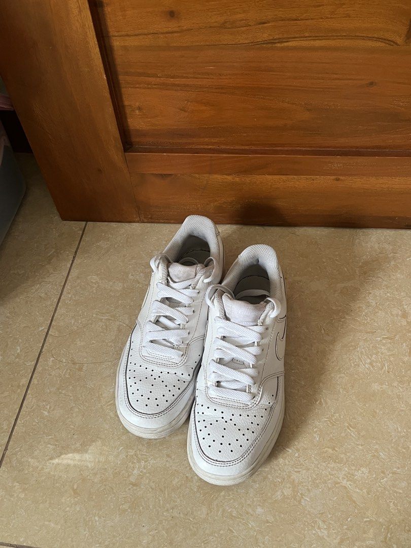 {US 6} Authentic Nike White Court Vision Low (Category: Sneakers) located in Manila. Submitted by lovenice (Listing ID 1446624719, Image 3). Description: - Only used this for my indoor dancing classes - This is authentic and bought from taiwan - Ready to be worn (Already deep cleaned) - Still in really good condition and still looking slightly used - Only had minor marks on side (As seen in pic).