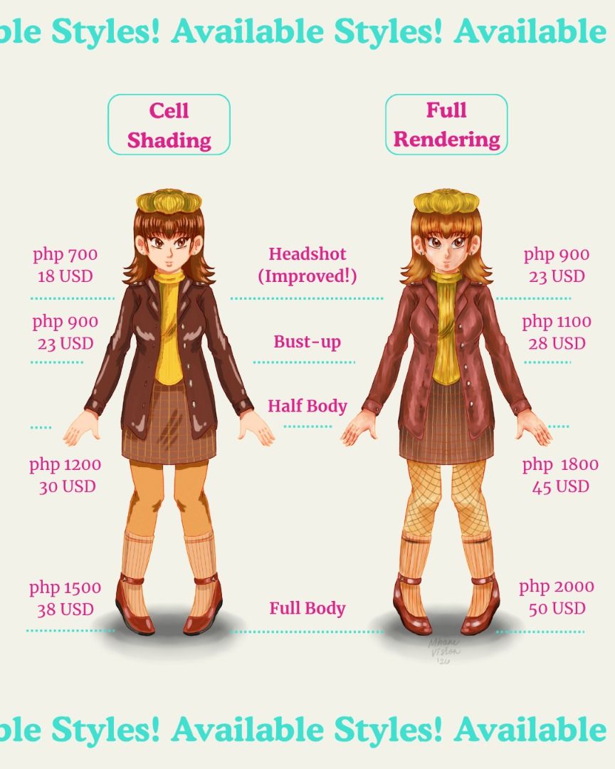 Opening for Art Commissions! (Category: Art & Prints) located in Taguig. Submitted by mhaneou (Listing ID 1446684916, Image 3). Description: Good day! Hope you have a great day so far. Thought I have to extend my digital art services here. Hi, everyone! Hope you guys have a fantastic start of the month so far. I'm opening 4-6 slots for this month - all for character art / illustration / lettering art. Styles and price points are as shown in the p