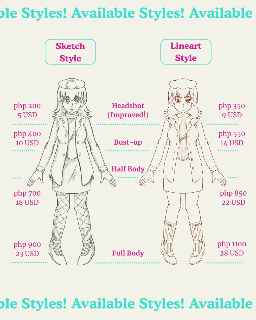 Opening for Art Commissions! (Category: Art & Prints) located in Taguig. Submitted by mhaneou (Listing ID 1446684916, Image 2). Description: Good day! Hope you have a great day so far. Thought I have to extend my digital art services here. Hi, everyone! Hope you guys have a fantastic start of the month so far. I'm opening 4-6 slots for this month - all for character art / illustration / lettering art. Styles and price points are as shown in the p