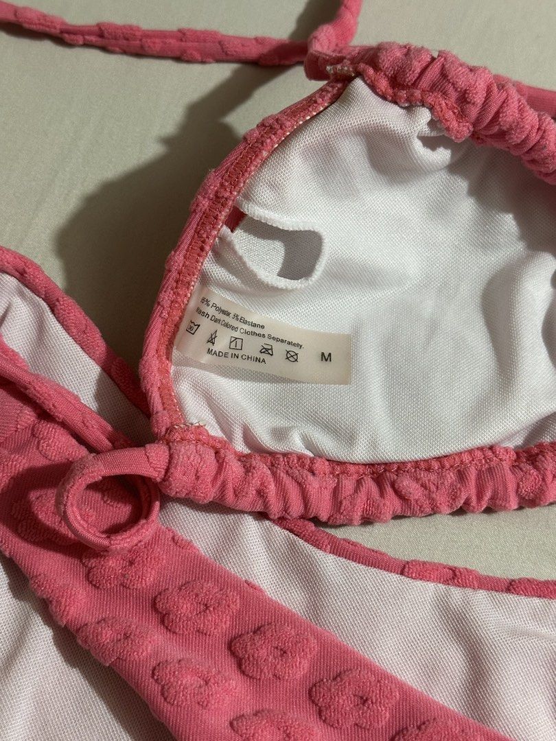 Pink Floral Flocked Bikini Set - size medium to large (Category: Bikinis & Swimsuits) located in Quezon City. Submitted by lovemarga (Listing ID 1446649590, Image 2). Description: - size medium to large - loc: cubao, qc.