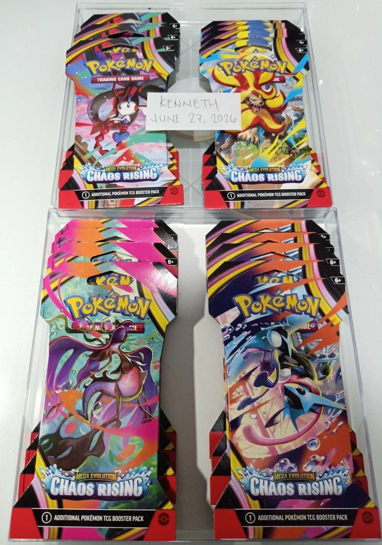 Pokemon TCG Mega Evolution Chaos Rising Booster Packs (Category: Card Packs) located in Manila. Submitted by blckbrn (Listing ID 1446106129, Image 1). Description: - 395 php per pack (sleeved) - sealed/brand-new/unopened - 20 packs available - Pokemon TCG booster packs - Expansion: Mega Evolution Chaos Rising.