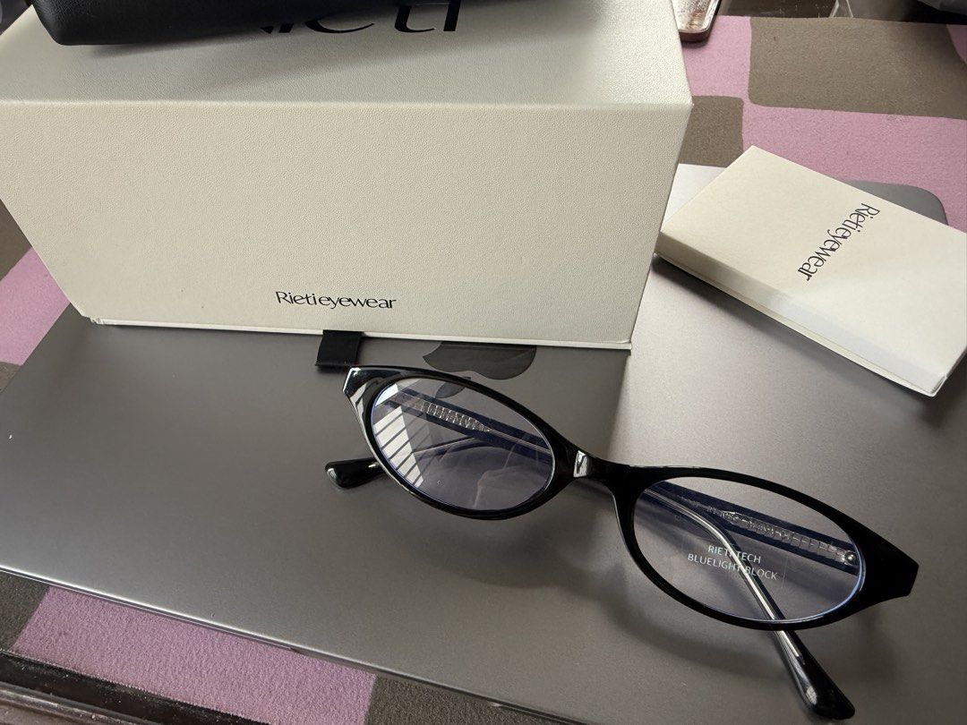 Rieti (Korean Glasses) Alina (Category: Sunglasses & Eyewear) located in Taguig. Submitted by ivychillz (Listing ID 1446612463, Image 1). Description: - Rieti Eyewear black cat-eye glasses - Blue light blocking lenses - Includes original box, pouch, and authenticity card -Replaceable Lens - Ideal for everyday computer use - Selling as a complete set.