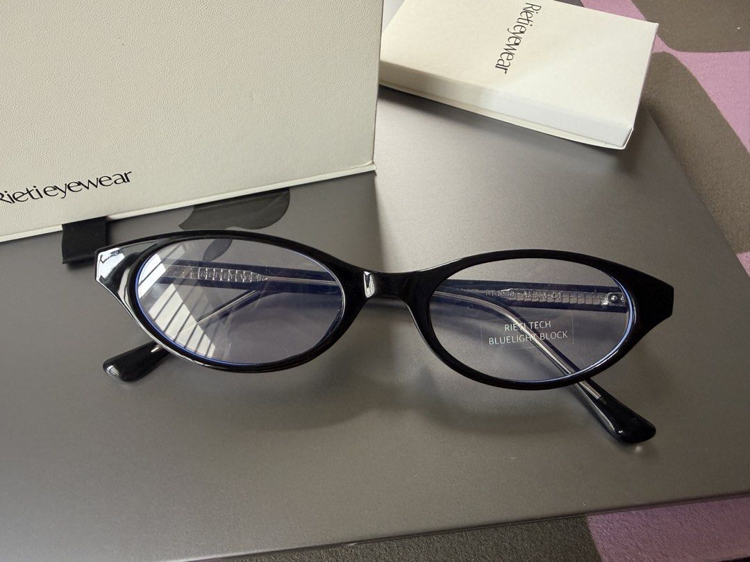 Rieti (Korean Glasses) Alina (Category: Sunglasses & Eyewear) located in Taguig. Submitted by ivychillz (Listing ID 1446612463, Image 2). Description: - Rieti Eyewear black cat-eye glasses - Blue light blocking lenses - Includes original box, pouch, and authenticity card -Replaceable Lens - Ideal for everyday computer use - Selling as a complete set.