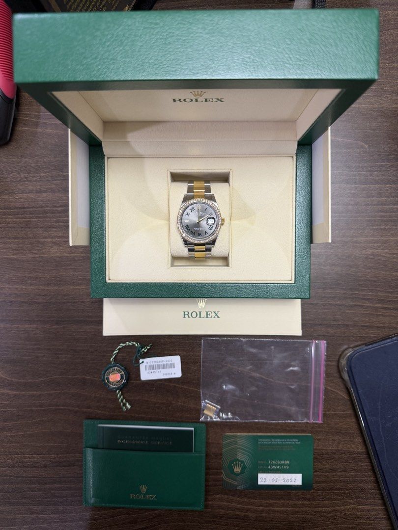 Rolex Datejust 36 Wimbledon Dial (Category: Luxury Watches) located in Pasay City. Submitted by peeboe101 (Listing ID 1443847465, Image 2). Description: Rolex Datejust 36 Ref. 126283RBR-0022 Original factory diamond bezel from Rolex (not aftermarket or customized) Complete Set and Links Year 2022 .