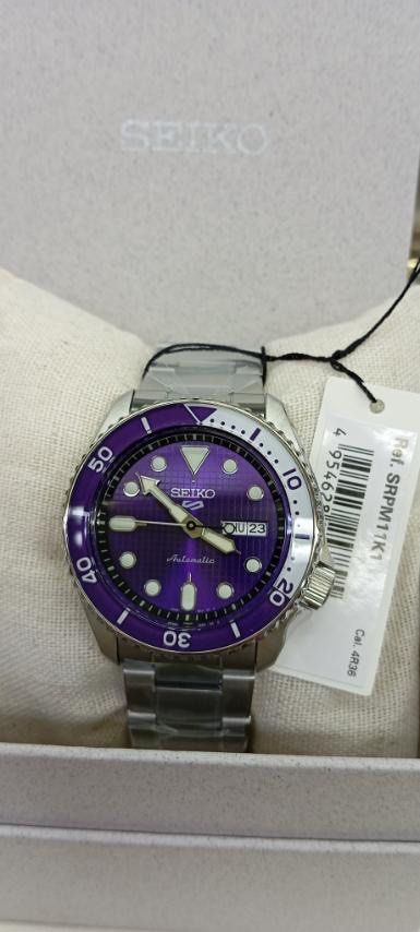 Seiko Winter Snow Purple SRPM11K1 (Category: Luxury Watches) located in Manila. Submitted by seikowatchfactory (Listing ID 1440678472, Image 1). Description: BNIB 10/10 Model: SRPM11K1 Price: 22k pesos Specifications: Thong Sia Exclusive Limited Edition 1000 pieces Case Diameter: 42.5mm Case Thickness: 13.4mm Automatic Movement 24 Jewels Caliber 4R36 Approx. 41 hours Power Reserve 100m Water Resistance Mineral glass Lumibrite See Through Case Bac
