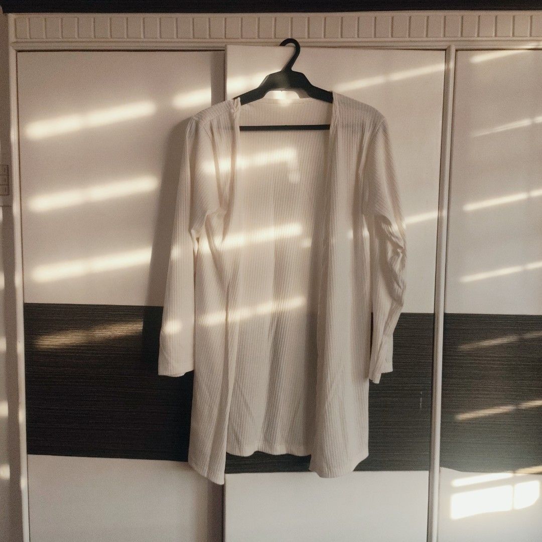 [SET] 5 pcs Cardigans, shawl / scarf, and Varsity Jacket Bundle (Category: Coats, Jackets and Outerwear) located in Manila. Submitted by eeb0101 (Listing ID 1446606533, Image 2). Description: - Bundle includes 3 cardigans, 1 scarf / shawl and 1 varsity jacket. - Grey cardigan fits Medium to Large. - Black cardigan is stretchy and fits Large. - Tie-dye scarf (lightly used) bought in Davao. - Varsity jacket has a flaw (see last photo). - Ideal for 