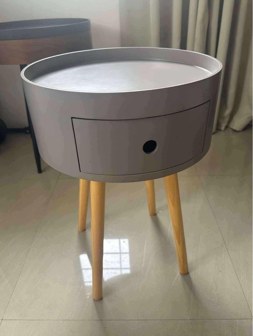 Side Table with Drawer Gray Last 2pcs (Category: Tables & Sets) located in Valenzuela. Submitted by hilaryyy25_ (Listing ID 1446628148, Image 2). Description: Mdf Top Solid wood legs.