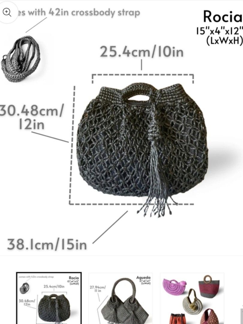 Speranza Rocia crochet bag (Category: Shoulder Bags) located in Mandaluyong City. Submitted by sarisari101 (Listing ID 1446556109, Image 2). Description: - Speranza Rocia Macrame Bag -perfect for hand, shoulder, or crossbody bag - Color: Black - Includes detachable crossbody strap (never used) - Shipment processed upon payment confirmation -Original pre-orders price was P3,950 Gcash only No return, No exchange.