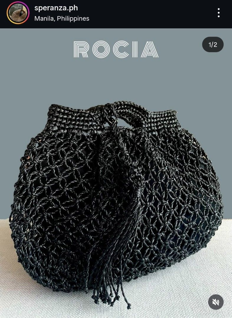 Speranza Rocia crochet bag (Category: Shoulder Bags) located in Mandaluyong City. Submitted by sarisari101 (Listing ID 1446556109, Image 1). Description: - Speranza Rocia Macrame Bag -perfect for hand, shoulder, or crossbody bag - Color: Black - Includes detachable crossbody strap (never used) - Shipment processed upon payment confirmation -Original pre-orders price was P3,950 Gcash only No return, No exchange.