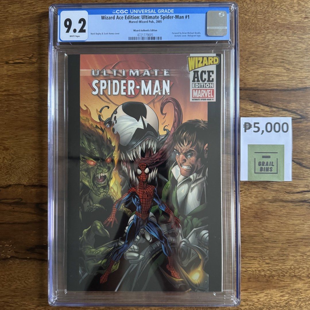 Ultimate Spider-Man Wizard Ace CGC (Category: Comics & Manga) located in Manila. Submitted by zoomeum (Listing ID 1446705101, Image 1). Description: For more high end books and for reference/proof of legitimacy, visit my page at Grail Bins PH 😁.