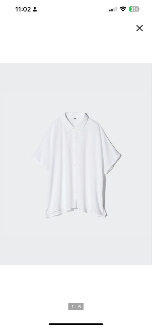 Uniqlo Rayon Short Sleeve Blouse - Gray (Category: Blouses) located in Taytay. Submitted by dezaaaa (Listing ID 1446559727, Image 1). Description: - Brand: Uniqlo - Item: Rayon Short Sleeve Blouse - Color: White - Size: Women's Medium (M) - Material: Soft rayon fabric with a nice drape - Style: Versatile, suitable for casual wear or dressing up - Features: Easy to style with various outfits.