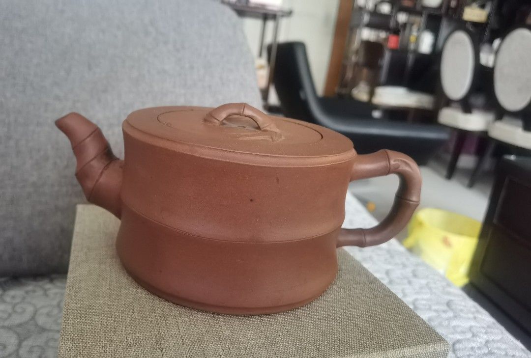 Vintage Clay Teapot with Bamboo Design