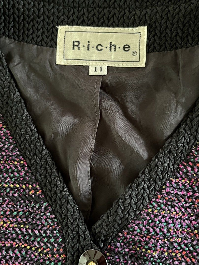 Women's Plum Knit Jacket/ Blazer (Category: Coats, Jackets and Outerwear) located in Marikina City. Submitted by taylorm31 (Listing ID 1446627979, Image 3). Description: * Color: Plum, burgundy, and black marled knit * V-neck design with black braided trim * Four decorative gold-tone jeweled buttons * Long sleeves * Fully lined * Light shoulder padding * Textured woven fabric * Classic tailored fit * Perfect for work, church, business meetings, o