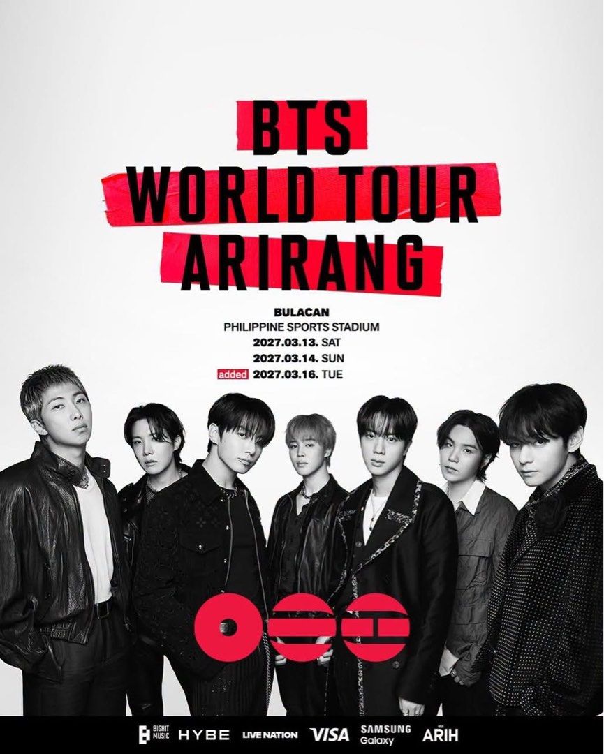 WTB LFS BTS ARIRANG PH DAY 3 TICKETS (Category: Events Tickets) located in Cebu City. Submitted by twixbabyy (Listing ID 1446630262, Image 1). Description: Looking for anyone selling TWO (2) Bleachers 1 or 2 tickets for March 16, 2027 Day 3!! 🥹 .
