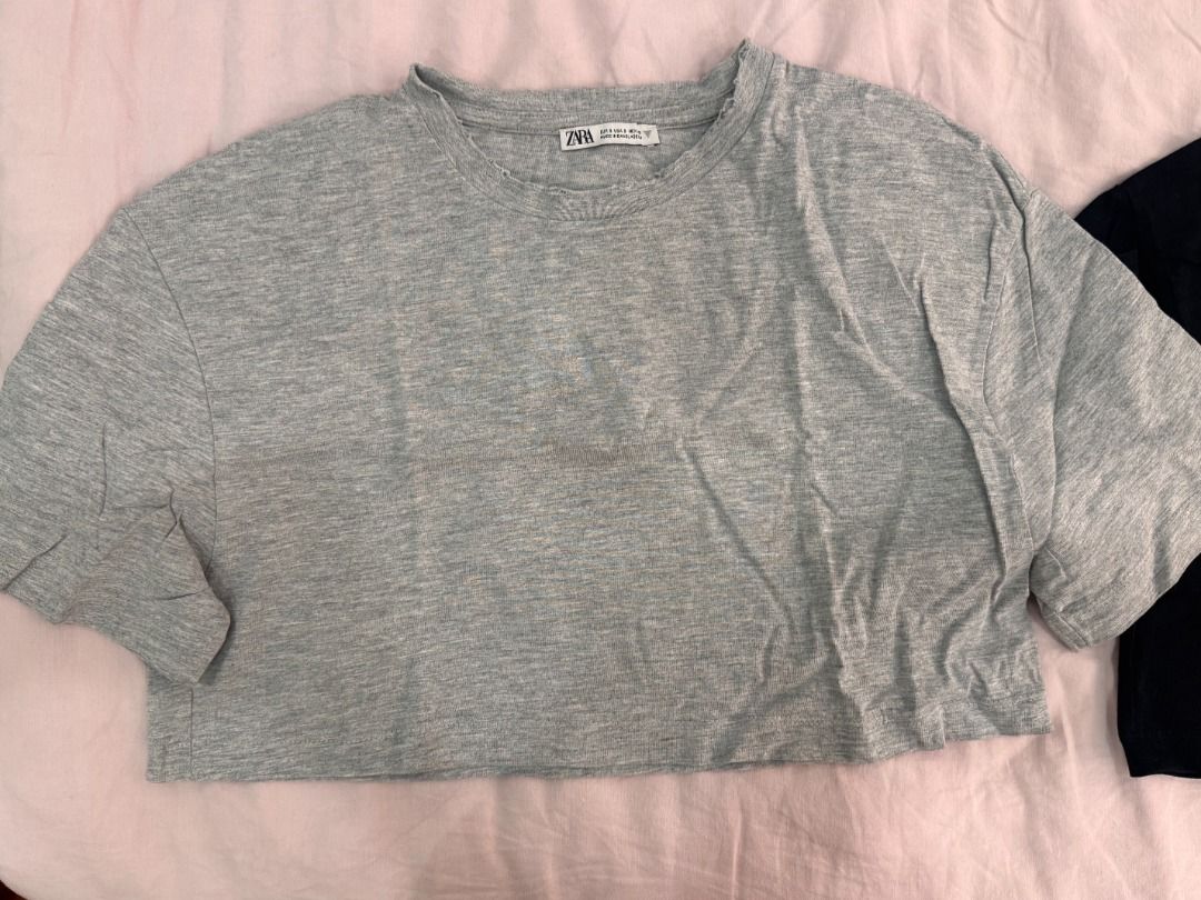 ZARA Cropped T-shirts (Grey & Black) (Category: Shirts) located in San Juan City. Submitted by declutterbymicah (Listing ID 1446677953, Image 3). Description: 💌 DETAILS: - Zara Knit Cropped Tops - Sizes: S (Both) - PHP 250 per piece, PHP 400 for all - SF/Grab/Lalamove to be shouldered by buyer.