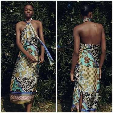 Zara Patchwork Halter Neck Midi Dress (Category: Dresses) located in Makati City. Submitted by jzzarra (Listing ID 1446592671, Image 1). Description: Seldom worn Long halter neck dress, Vibrant patchwork print (paisley, floral, geometric), Ties at the neck Size: M .