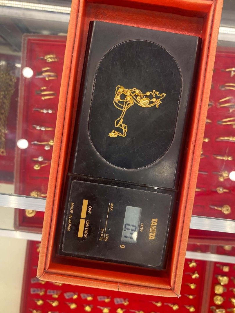 18k saudi gold necklace (Category: Necklaces) located in Manila. Submitted by leilei.shopmore (Listing ID 1441619012, Image 3). Description: - Delicate 18k saudi gold necklace _size 18 0.7grams - Features a small heart pendant - Tiny gold beads spaced along the chain - Secure clasp closure - Lightweight and dainty design - Ideal for layering or solo wear.
