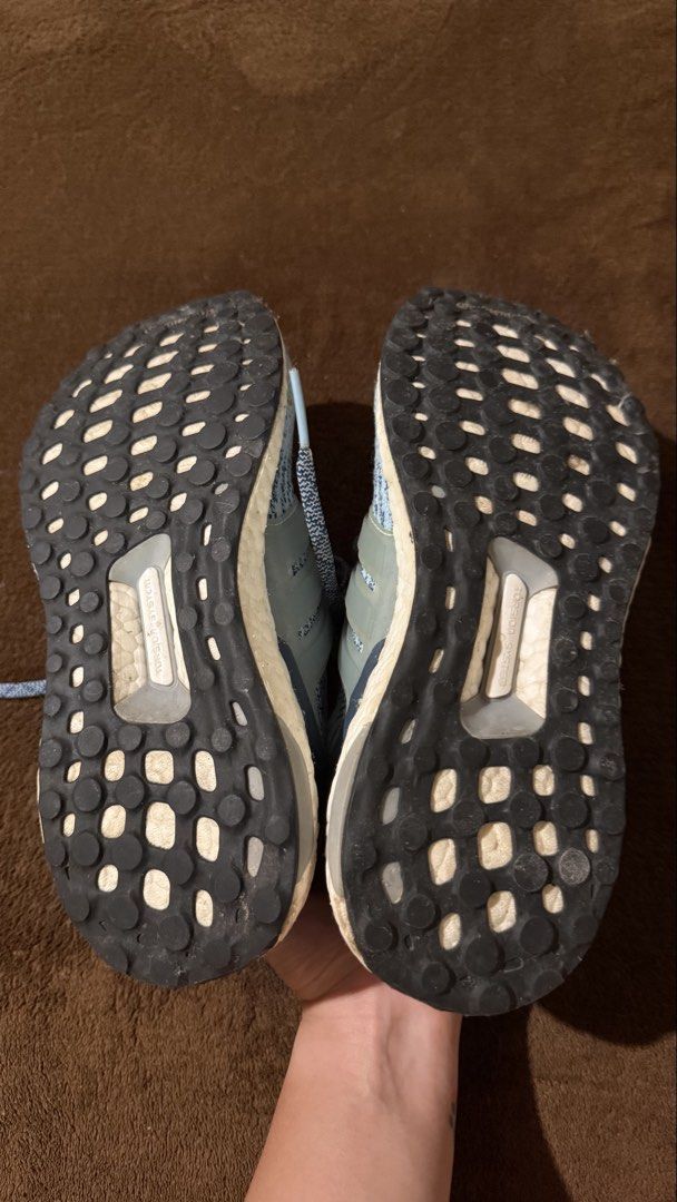 Adidas Ultraboost Running Shoes (Category: Sneakers) located in La Trinidad. Submitted by kijupiter.ph (Listing ID 1441711895, Image 3). Description: - Adidas Ultraboost running shoes - Color: Light blue and grey knit upper - Sole: White Boost cushioning - Condition: Shows some signs of wear on soles and upper - Functionality: Still has plenty of life left, great for running or casual wear Shipping on Fridays, Saturdays, & Sundays only, SF to be 