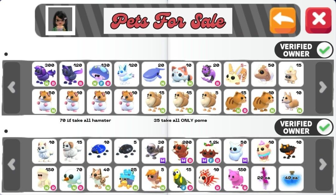 Adopt Me: Pets (1 Updated) (Category: In-Game Products) located in Manila. Submitted by a_silor (Listing ID 1441559863, Image 1). Description: DM! Minimum of 20 per transaction if possible. If you're looking for other pets not on the listing, send a message of the pet you are looking for to pre-order. (High Tiers are exempted).
