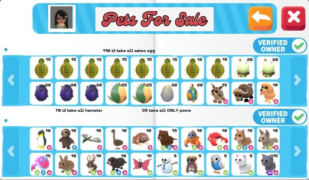 Adopt Me: Pets (1 Updated) (Category: In-Game Products) located in Manila. Submitted by a_silor (Listing ID 1441559863, Image 3). Description: DM! Minimum of 20 per transaction if possible. If you're looking for other pets not on the listing, send a message of the pet you are looking for to pre-order. (High Tiers are exempted).