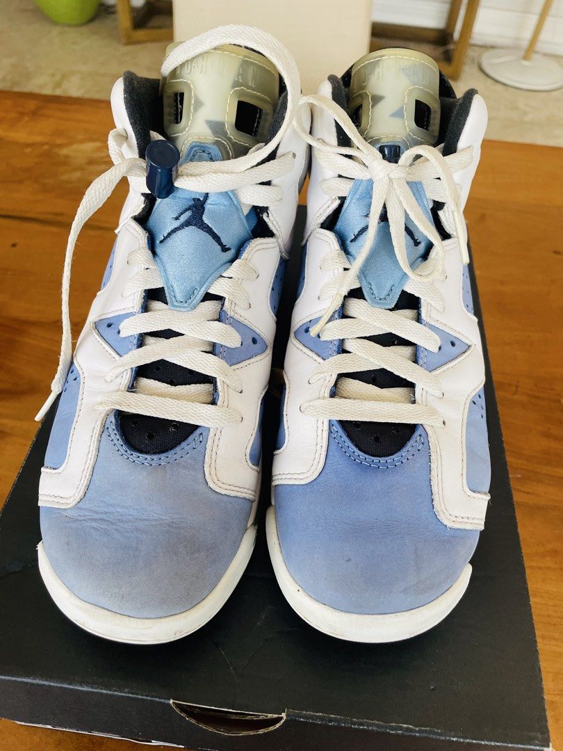 Air Jordan 6 Retro GS 7Y (Category: Sneakers) located in Makati City. Submitted by gr8bargain (Listing ID 1441600416, Image 2). Description: Air Jordan 6 Retro GS UNC Home 2022 University Blue / White/ College Navy/ Black Size 7Y UK6 EUR 40 CM 25 With original box. Item purchased in NYC Sole Republic store.