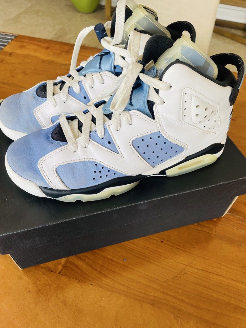 Air Jordan 6 Retro GS 7Y (Category: Sneakers) located in Makati City. Submitted by gr8bargain (Listing ID 1441600416, Image 1). Description: Air Jordan 6 Retro GS UNC Home 2022 University Blue / White/ College Navy/ Black Size 7Y UK6 EUR 40 CM 25 With original box. Item purchased in NYC Sole Republic store.