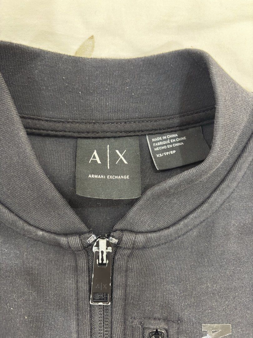 Armani Exchange Black Hybrid Bomber Jacket ZipUp (Category: Coats, Jackets and Outerwear) located in Caloocan City. Submitted by foundagain (Listing ID 1441661684, Image 3). Description: size XS clear signs of use rfs decluttering payment first before shipping (gcash) .