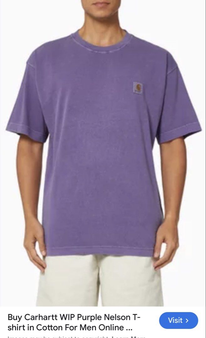(Authentic) Carhartt WIP Work In Progress Nelson Shirt Violet (Category: Tshirts & Polo Shirts ) located in Cavite. Submitted by kumbin (Listing ID 1441637707, Image 1). Description: Carhartt WIP S/S Nelson T Shirt (Legit) Washed violet colorway, not an issue (more awesome in person) Dimensions: 24 by 30 inches (size L on tag but fits XL-XXL) Issue: Removed washtag and small and barely noticeable run (last pic). Other than that, great condition �