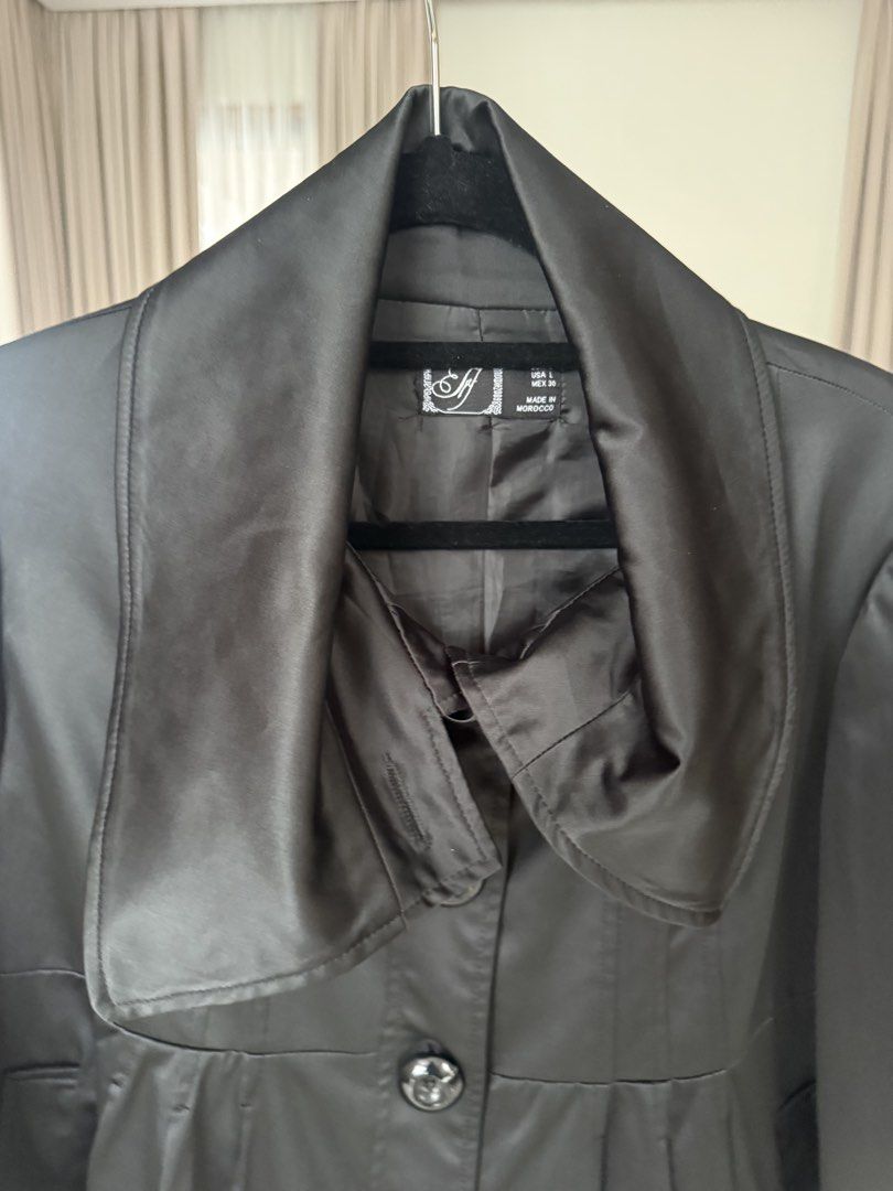 Zara TRF Black Jacket with High Collar - Size L (Category: Coats, Jackets and Outerwear) located in Antipolo. Submitted by ibyangs_closet (Listing ID 1441619730, Image 2). Description: - Chic black jacket - Unique high collar design - Classic button-up front - Button details on sleeves cuffs - Proudly made in Morocco - Perfect for dressing up or down.