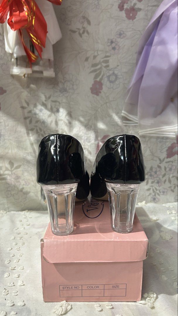 Black Patent Heels with Clear Block Heels (Category: Heels) located in Manila. Submitted by clevercloud.327838 (Listing ID 1441693987, Image 2). Description: Black shoes with transparent heels (used once) Shoes size: 36.
