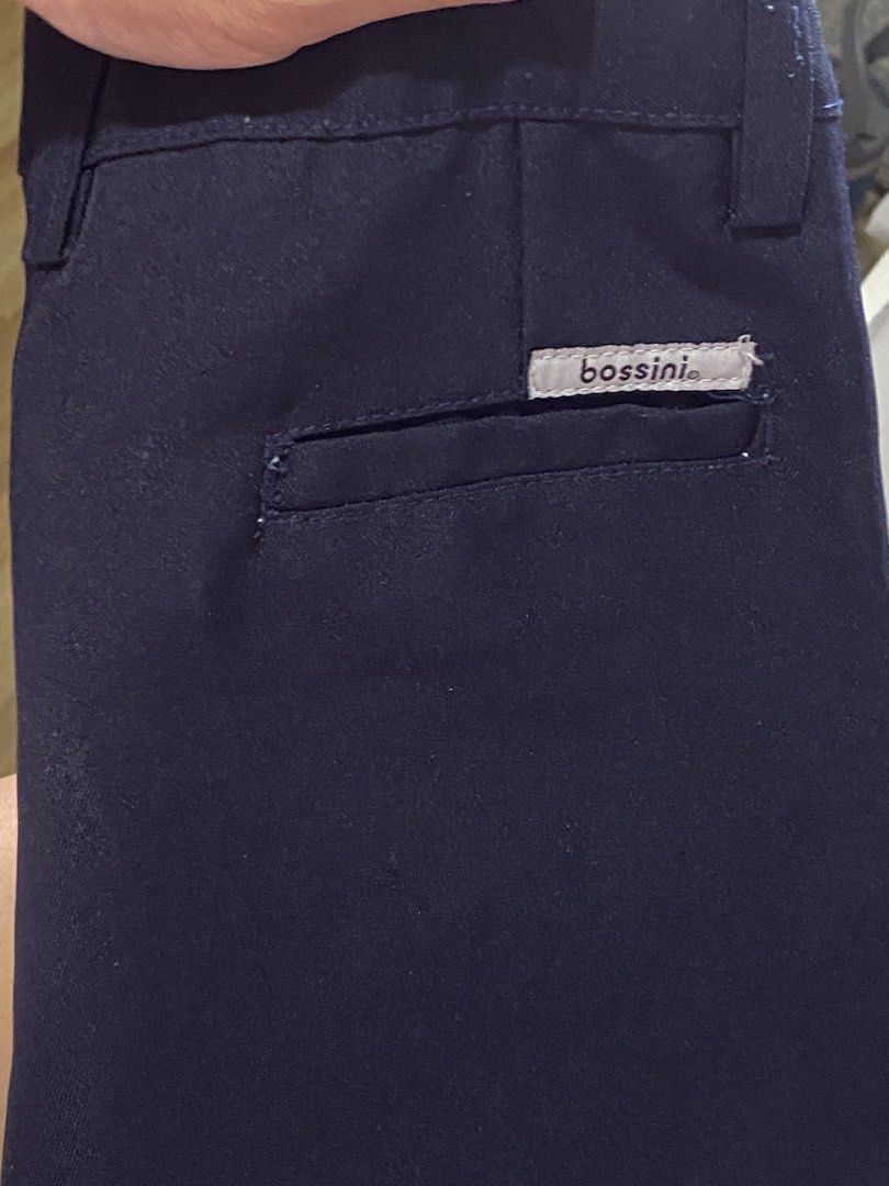 BOYS PANTS (Category: Babies & Kids Fashion) located in Las Pinas. Submitted by decluttermomsh (Listing ID 1441643586, Image 2). Description: IPATAHI NIYO NA LANG YUNG FRONT AREA NEAR ZIPPER BOSSINI L size navy blue color waistline 26" but can be adjusted to smaller waist 33-34" in length plus ahipping fee.
