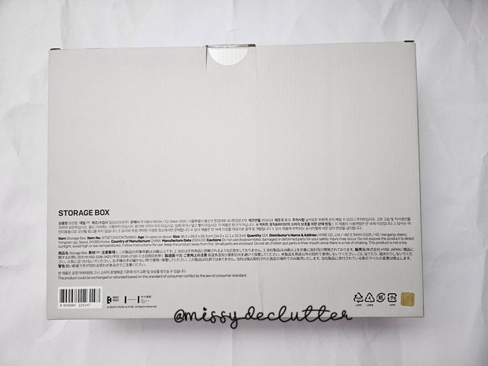 BTS Monochrome Storage Box (Category: K-Wave Merchandise) located in Makati City. Submitted by missydeclutter (Listing ID 1441591951, Image 2). Description: - BTS MONOCHROME Foldable Storage Box - Dimensions: 36.2 x 28.2 x 26.3 cm - Material: PP (Polypropylene) - Brand new. Sealed. (with freebie fanmade photocards) RFS: Decluttering and letting go of some personal BTS merch collection MOP: Cash if meet-up; PAYO if delivery (SF c/o buyer).
