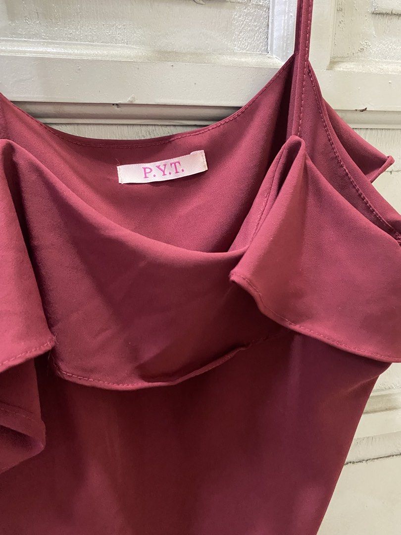 Burgundy Ruffle Camisole Top (Category: Sleeveless) located in Cebu City. Submitted by declutter.clothes123 (Listing ID 1441738195, Image 3). Description: MOP: Gcash RFS: Decluttering PM for when worn photo .
