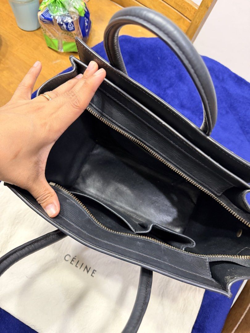 Celine Micro Luggage Tote Bag (Category: Luxury Bags & Wallets) located in San Mateo. Submitted by jedcano (Listing ID 1441740744, Image 2). Description: - Celine Nano Luggage tote - Color: Black, tan, and navy blue - Material: Leather and suede - Closure: Top zipper - Exterior: Front zipper pocket - Interior: Pockets - Includes: Dust bag - Ideal for: Everyday use.