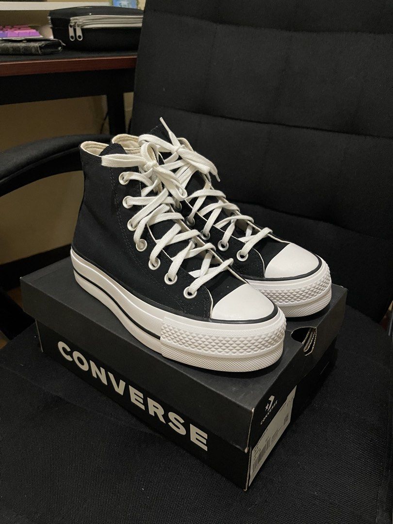 Converse Chuck Taylor All Star Platform High Top Black (Category: Sneakers) located in Subic. Submitted by jameandrew (Listing ID 1441634102, Image 1). Description: - Black Converse platform high tops - Classic style with a chunky sole - Includes original box - Perfect for adding height to your look - Versatile for any casual outfit.