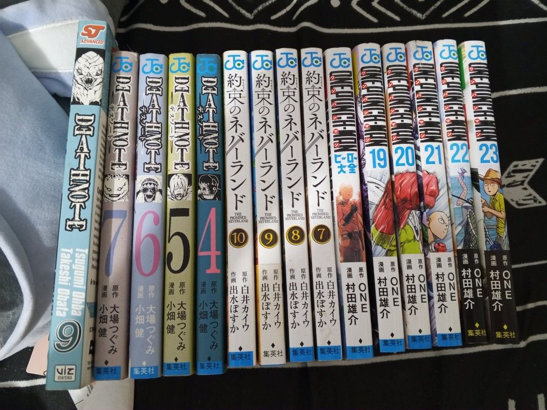 Manga/Comics (Category: Comics & Manga) located in Manila. Submitted by miyskii (Listing ID 1441761917, Image 2). Description: TAKE ALL 15 MANGAS FOR 1000!!! -(Japanese text) Death Note volumes included: 4, 5, 6, 7, 10 (English, viz media) Vol. 9 - (Japanese text) One Punch Man volumes included: 19, 20, 21, 22, 23 - (Japanese text) One Punch Man- Hero encyclopedia - (Japanese text) Promised Neverland volumes included: 7, 8, 9, 10 can do break set