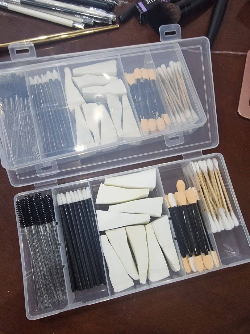 Disposables Make Up Applicator Kit (Category: Makeup) located in Quezon City. Submitted by floreskari78555 (Listing ID 1441713466, Image 1). Description: Disposables Make Up Applicator Kit✨️ Set includes; Clear divided storage✅️ ​Disposable Mascara Wands (Spoolies)✅️ Disposable Lip Applicators✅️ Wedge Makeup Sponges✅️ Eyeshadow Applicators✅️ Cotton Swabs✅️ For make up artists on the go😍 DM To Order.