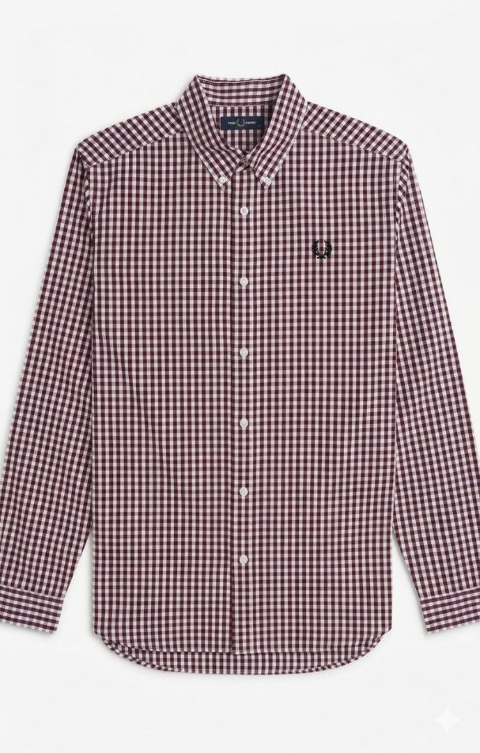 Fred Perry Gingham Button Down (Category: Formal Shirts) located in Kuala Lumpur. Submitted by laurel.soul69 (Listing ID 1441771575, Image 1). Description: - Classic gingham pattern - Fred Perry iconic laurel wreath logo embroidered on chest - Button-down collar - Long sleeves with button cuffs - Versatile for casual and smart-casual occasions - Essential wardrobe staple.