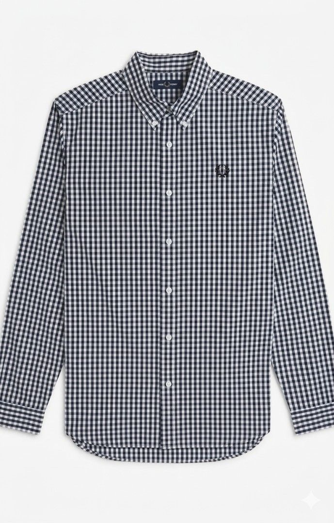 Fred Perry Gingham Button Down (Category: Formal Shirts) located in Kuala Lumpur. Submitted by laurel.soul69 (Listing ID 1441771610, Image 1). Description: - Classic black and white gingham pattern - Iconic Fred Perry embroidered laurel wreath logo on chest - Button-down collar - Long sleeves with button cuffs - Sharp and stylish design.