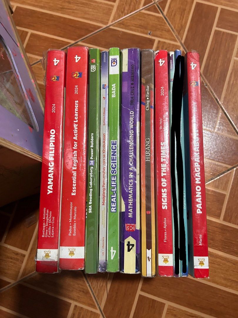 Grade 4 Textbooks - Various Subjects (Category: Textbooks) located in Manila. Submitted by rpaulo (Listing ID 1441593932, Image 2). Description: - Grade 4 Textbook Bundle - Subjects: Filipino, English, Math, Science - Some books are 2024 editions - Ideal for extra study materials - Great for homeschooling - All books shown in the provided images - All books have writing ms and answers - With prev. owners name (can be sand to remove it) PHP150 eac