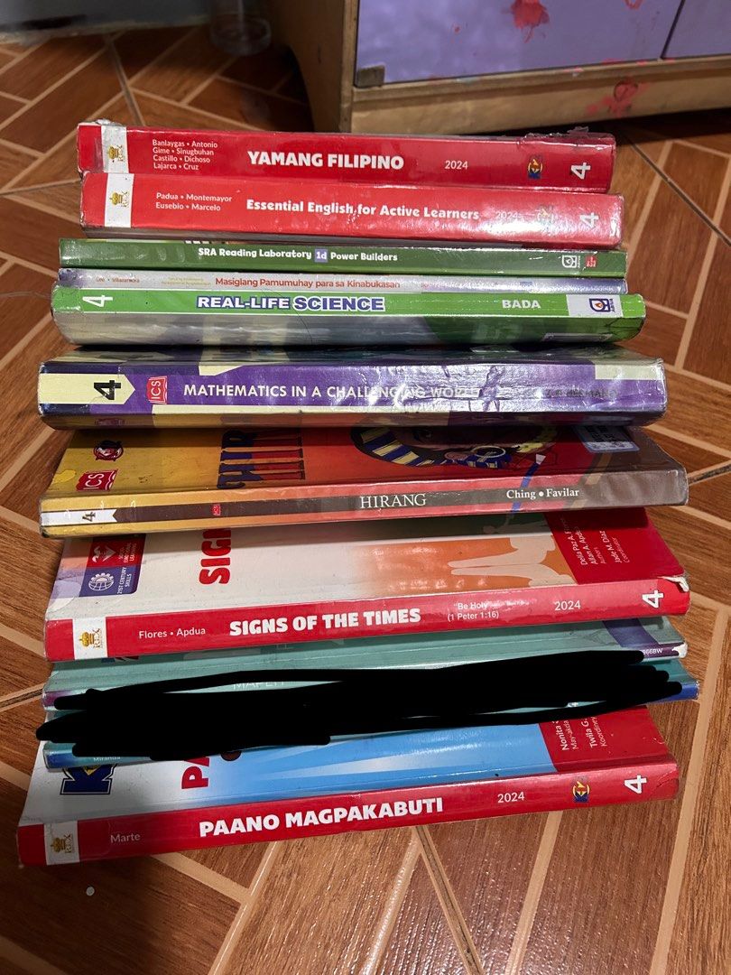 Grade 4 Textbooks - Various Subjects (Category: Textbooks) located in Manila. Submitted by rpaulo (Listing ID 1441593932, Image 1). Description: - Grade 4 Textbook Bundle - Subjects: Filipino, English, Math, Science - Some books are 2024 editions - Ideal for extra study materials - Great for homeschooling - All books shown in the provided images - All books have writing ms and answers - With prev. owners name (can be sand to remove it) PHP150 eac