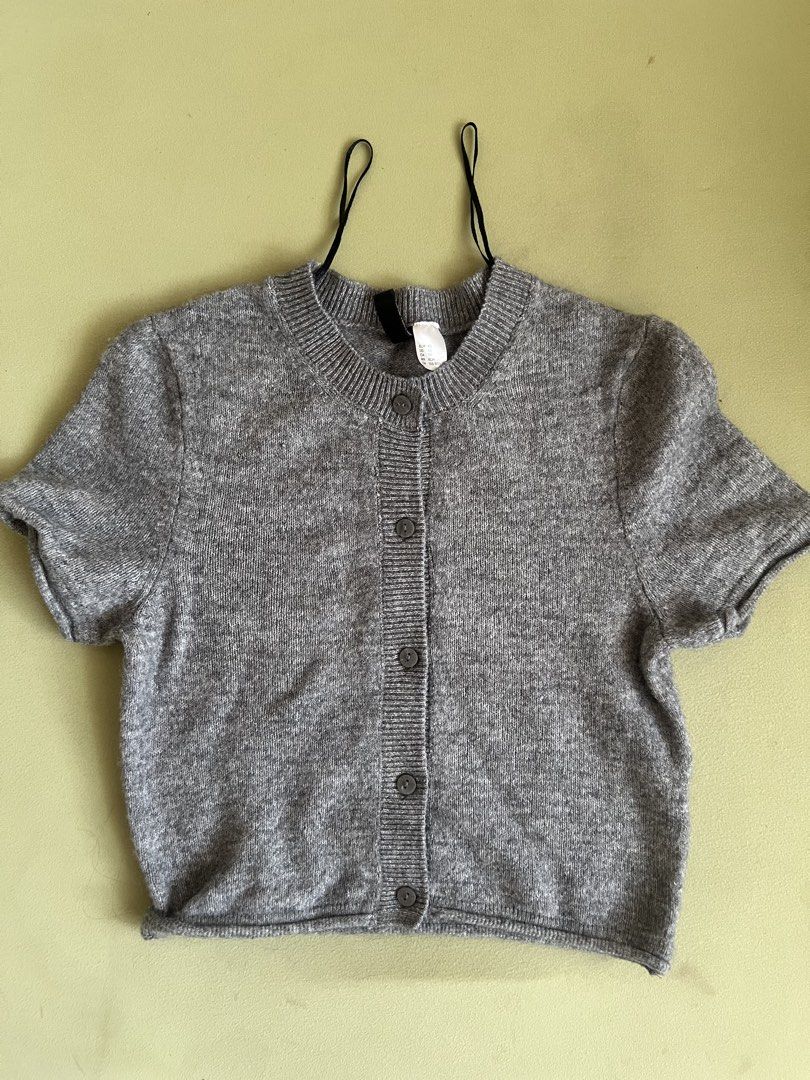 H&M Divided Short Sleeve Button Up Cardigan (Category: Coats, Jackets and Outerwear) located in Manila. Submitted by tidywynetales (Listing ID 1441780558, Image 1). Description: Location: Cubao, Quezon City !!!Twice used!!! Size: XS Length: 12.5".