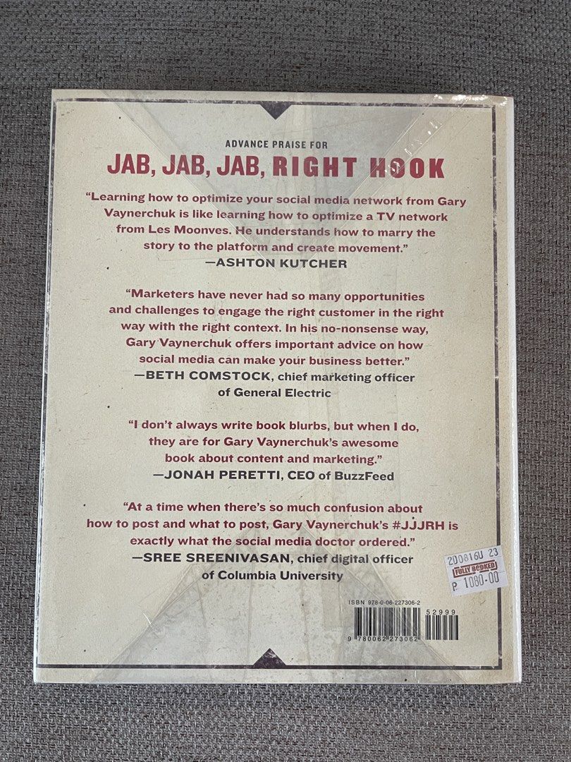 Jab, Jab, Jab, Right Hook by Gary Vaynerchuk (Category: Storybooks) located in Quezon City. Submitted by fabfabuys (Listing ID 1441665982, Image 3). Description: - 'Jab, Jab, Jab, Right Hook' by Gary Vaynerchuk - Master social media storytelling for a noisy world - Practical advice for optimizing social media for business - Essential read for marketers and entrepreneurs.